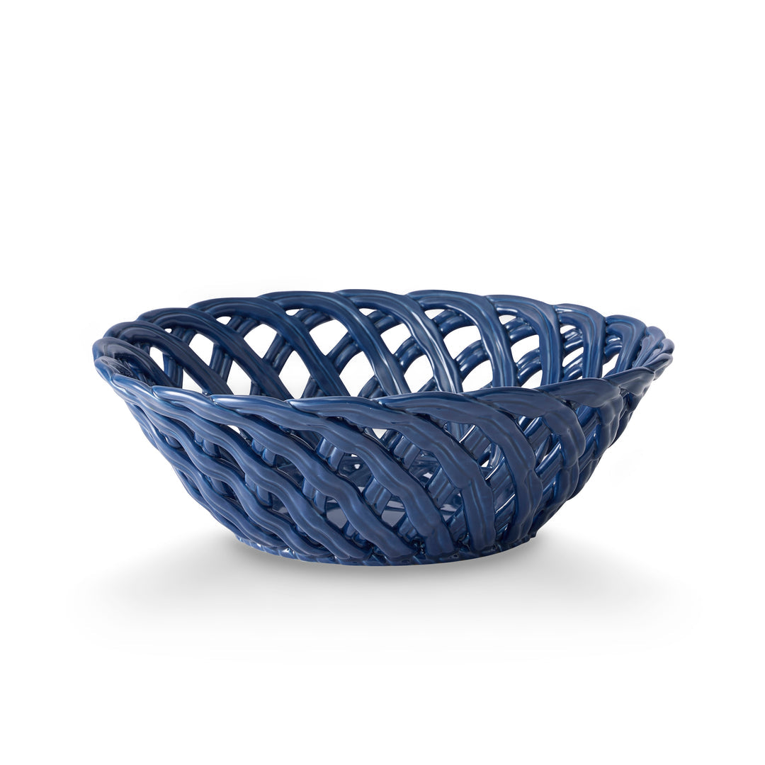 Lattice Woven Ceramic Blue Bowl D28x9cm