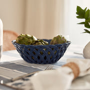 Lattice Woven Ceramic Blue Bowl D28x9cm