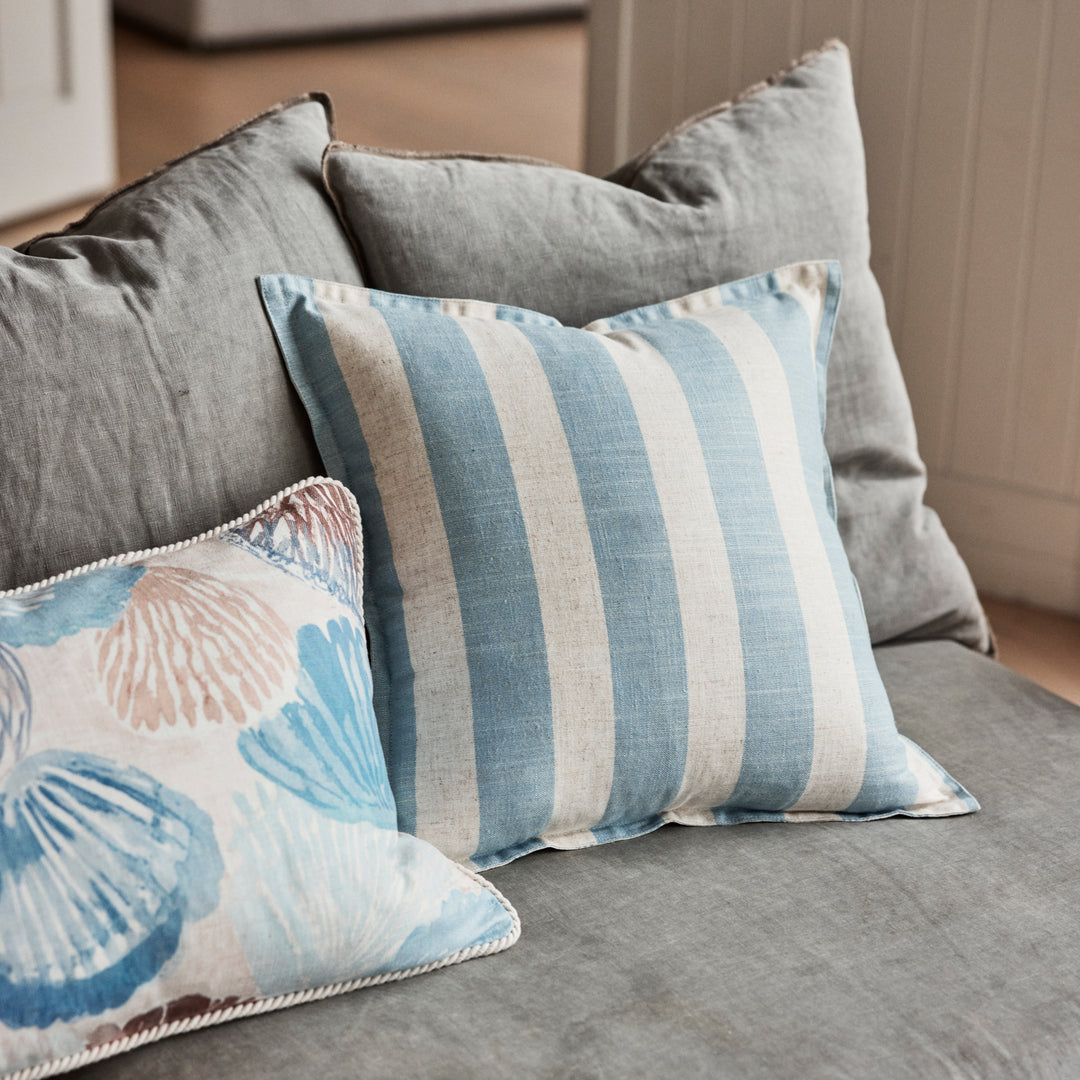 Rye Sky Blue Stripe Cushion 50cm