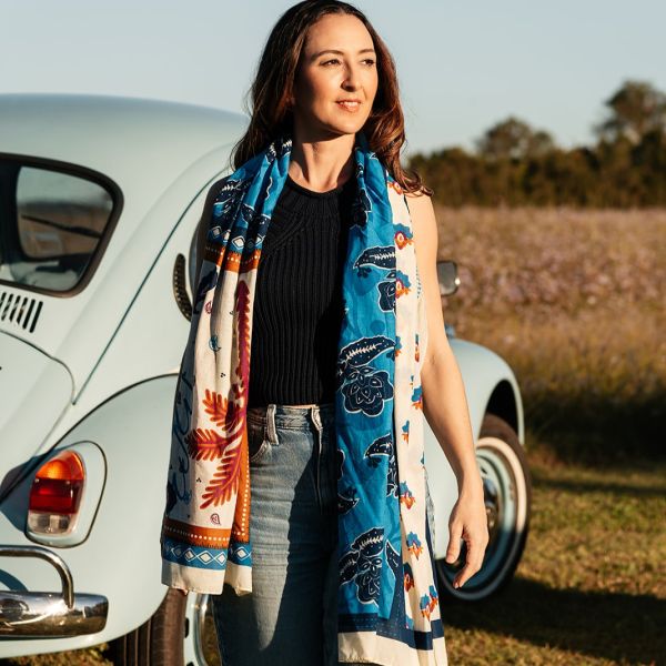 Palm Cotton Blue Scarf