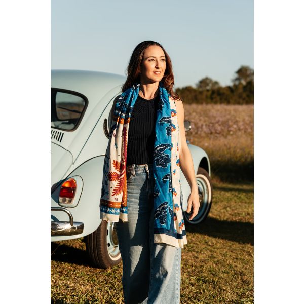 Palm Cotton Blue Scarf