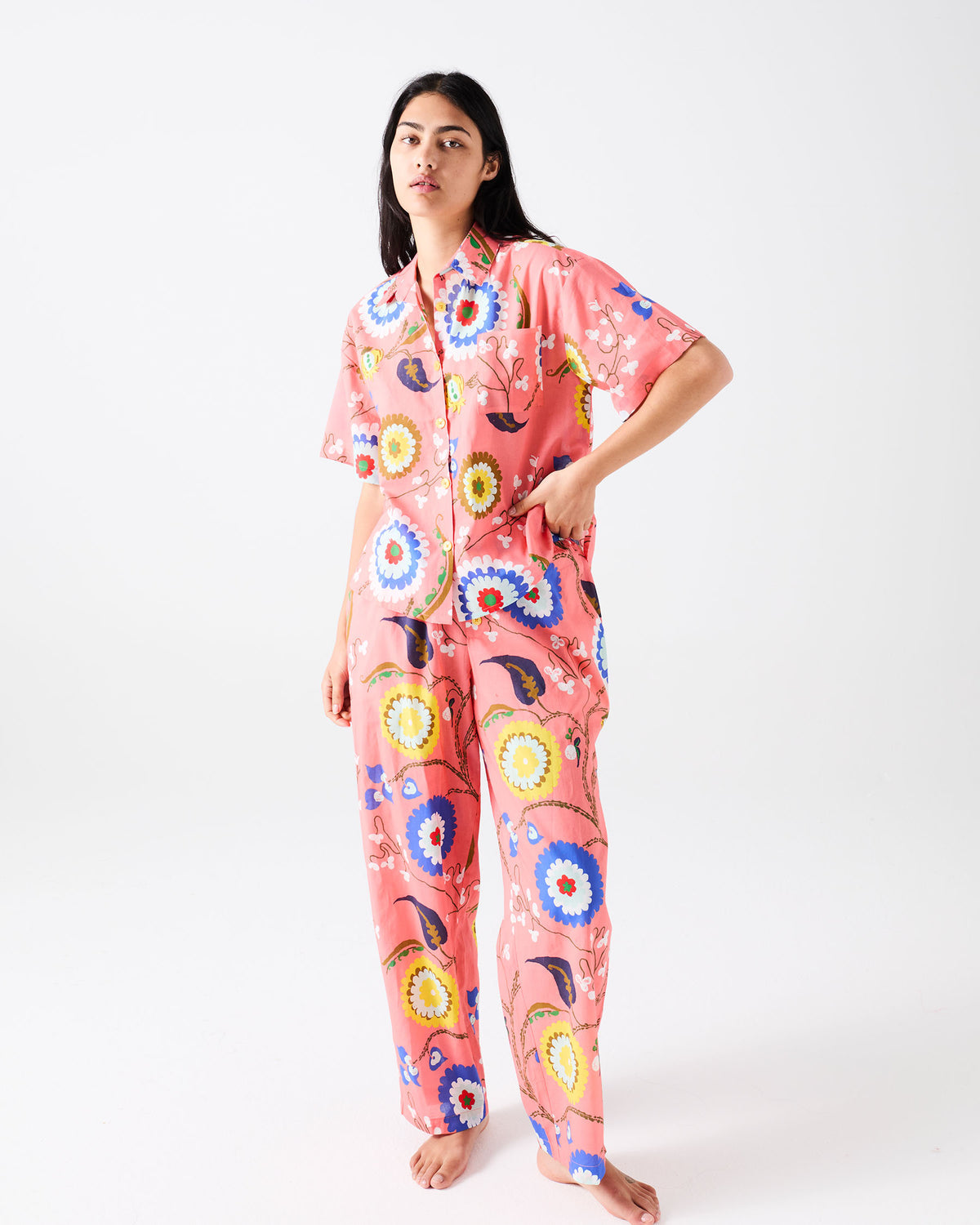 Isabelle Sunset Adult Organic Cotton Short Sleeve Shirt & Pant Pyjama Set