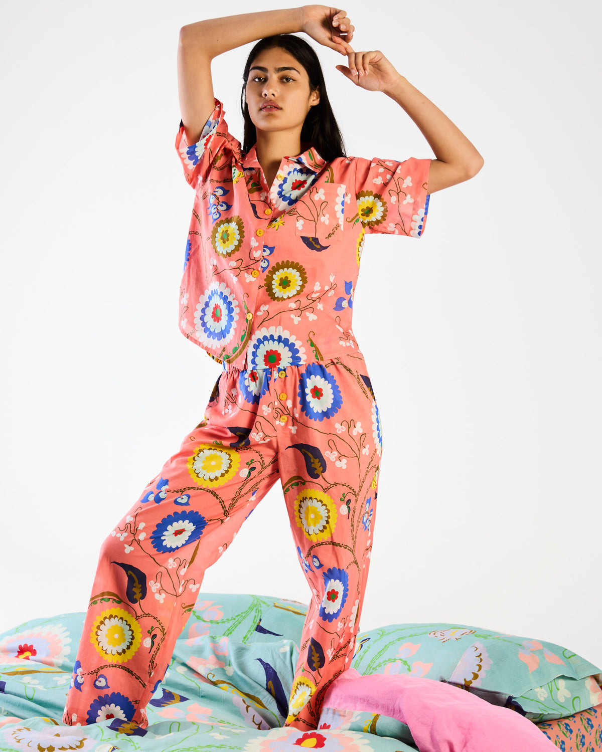 Isabelle Sunset Adult Organic Cotton Short Sleeve Shirt & Pant Pyjama Set