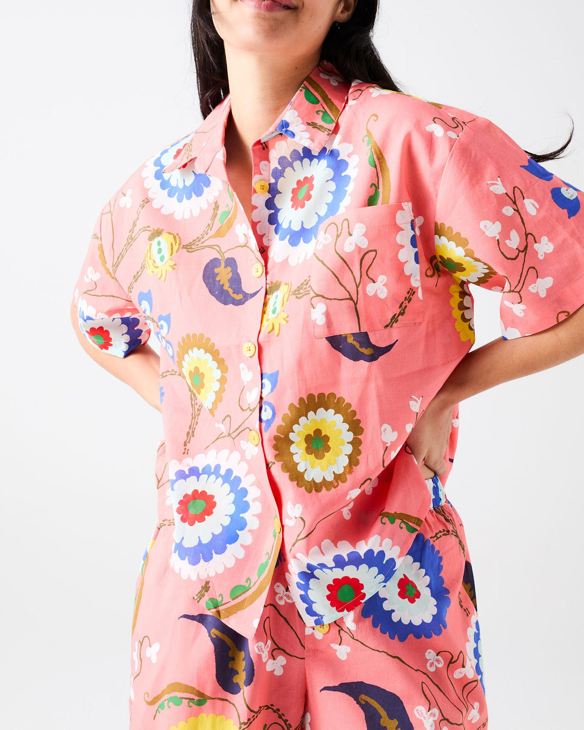 Isabelle Sunset Adult Organic Cotton Short Sleeve Shirt & Pant Pyjama Set
