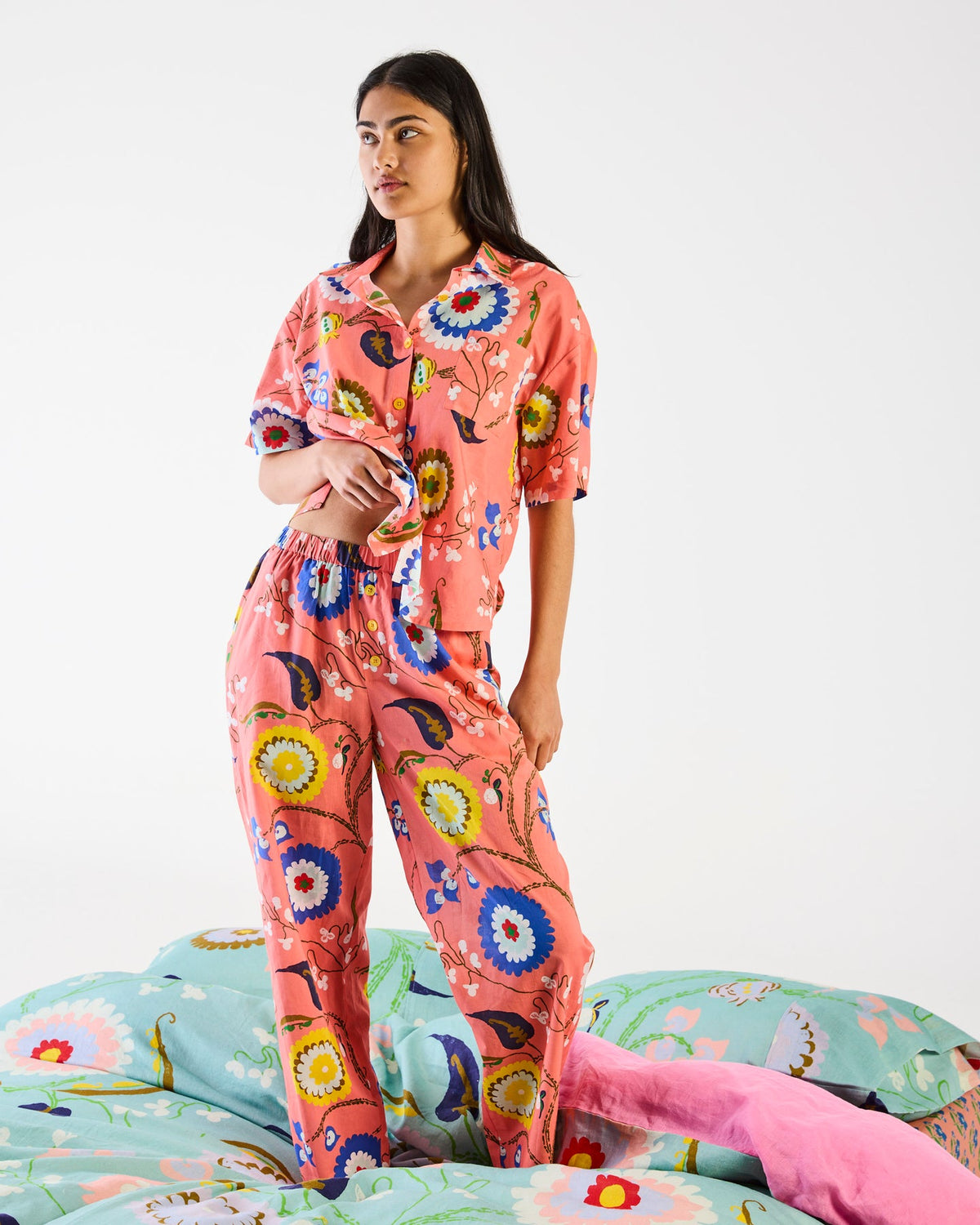 Isabelle Sunset Adult Organic Cotton Short Sleeve Shirt & Pant Pyjama Set