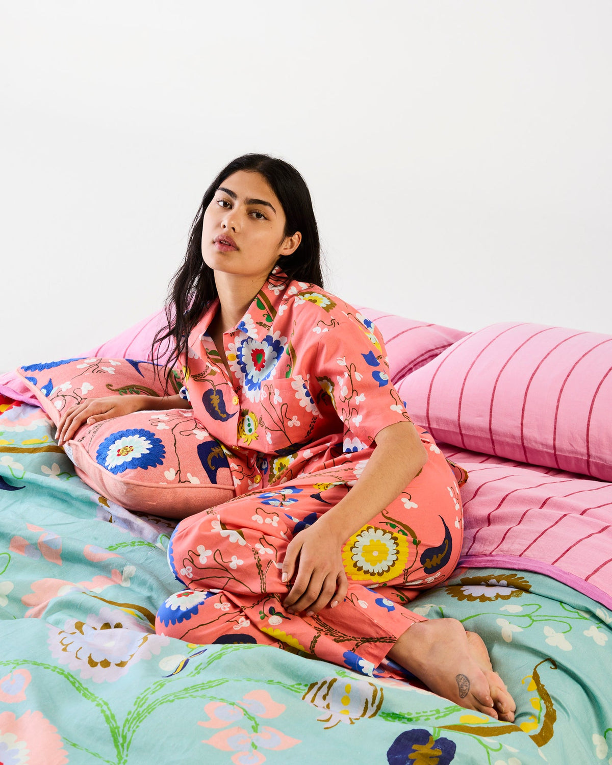 Isabelle Sunset Adult Organic Cotton Short Sleeve Shirt & Pant Pyjama Set