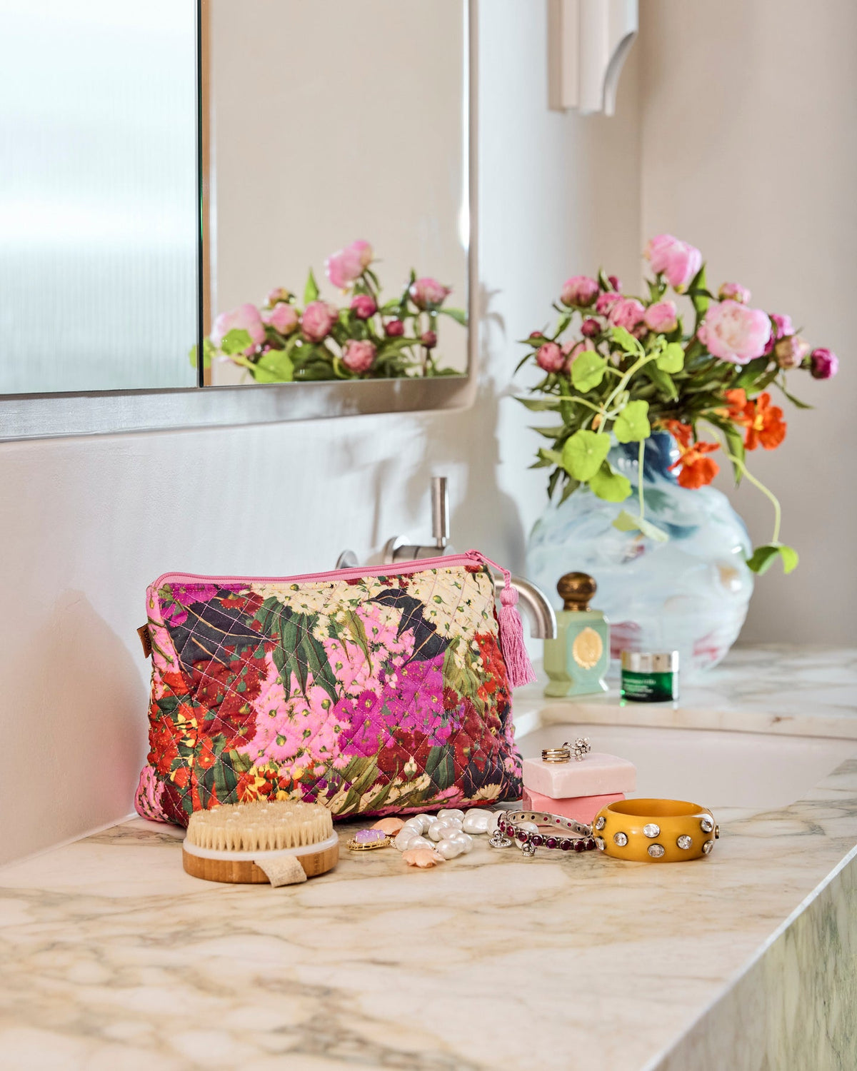 Bush Blossom Quilted Cotton Toiletry Purse