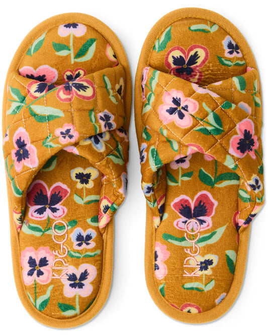 Pretty Pansy Quilted Velvet Adult Slipper