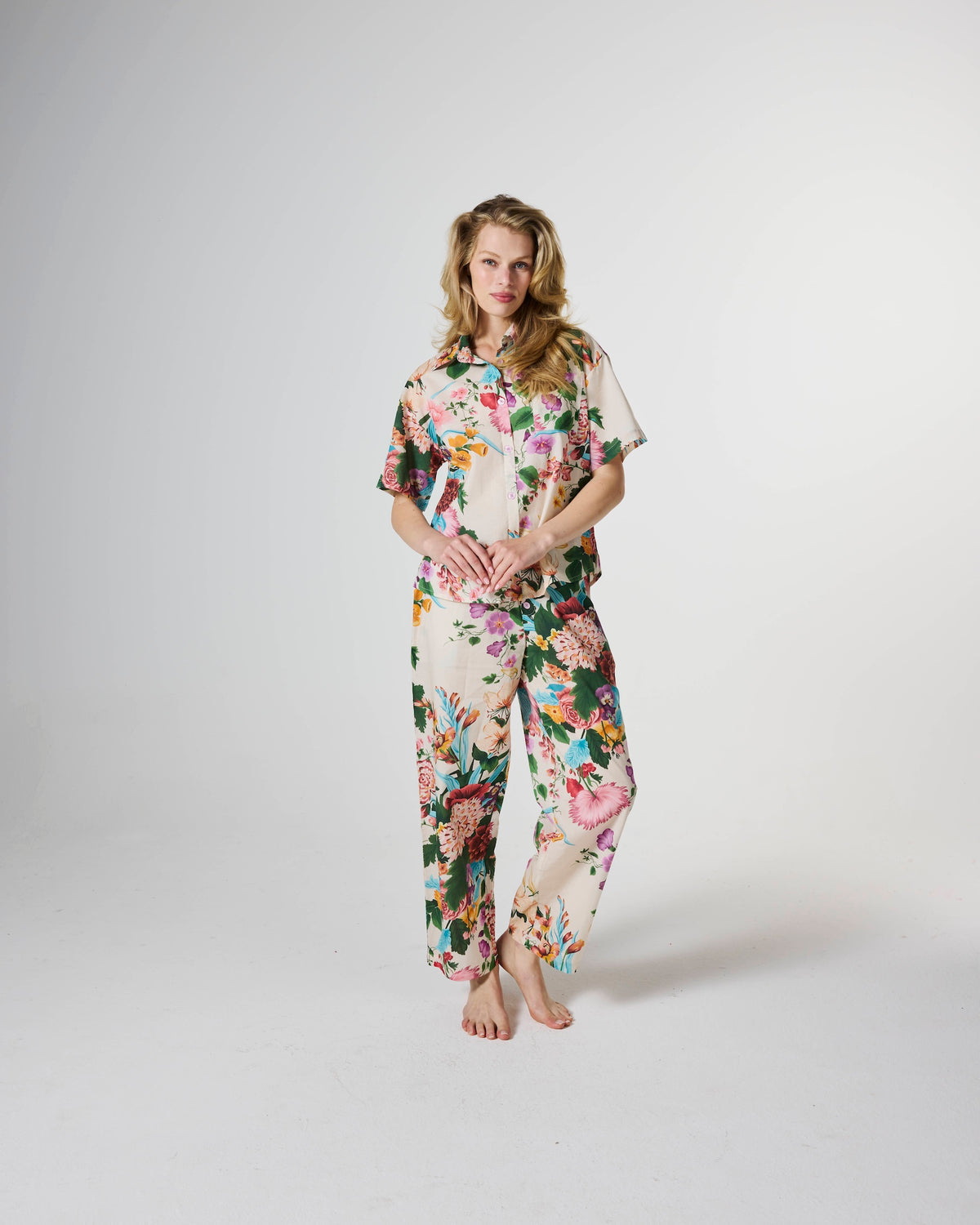 Belle Floral Adult Organic Cotton short Sleeve Shirt & Pant Pyjama Set