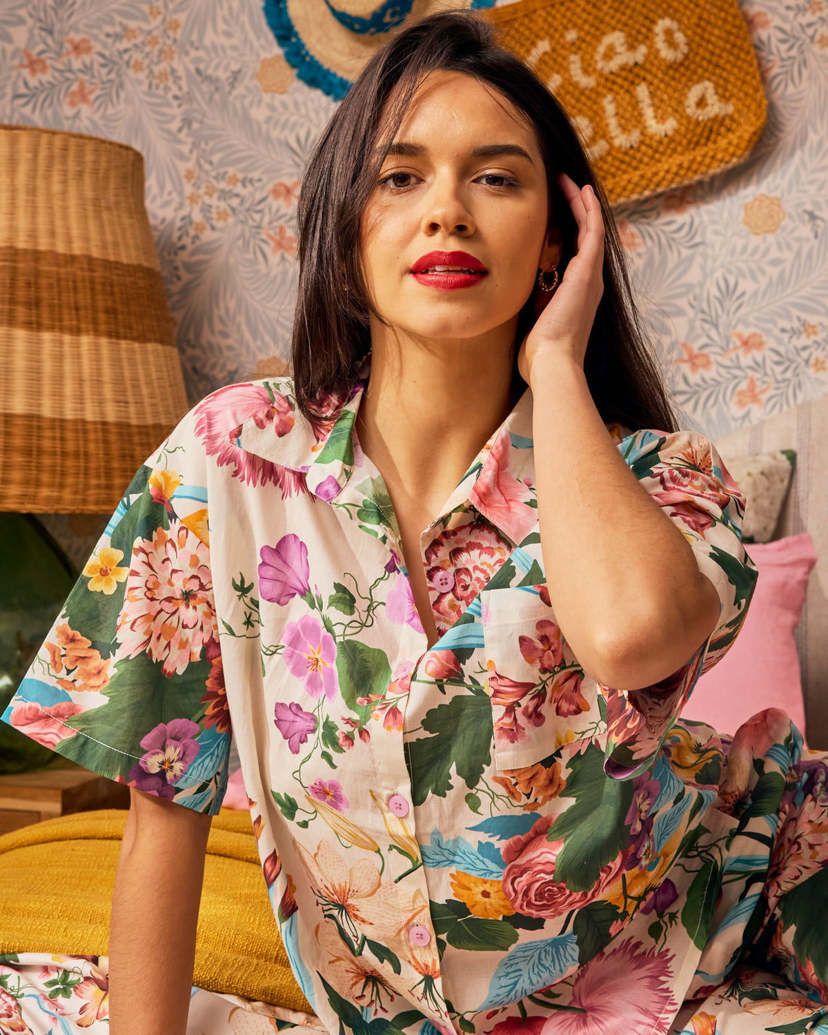 Belle Floral Adult Organic Cotton short Sleeve Shirt & Pant Pyjama Set