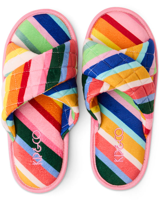 Fete Diagonal Stripe Quilted Velvet Adult Slipper