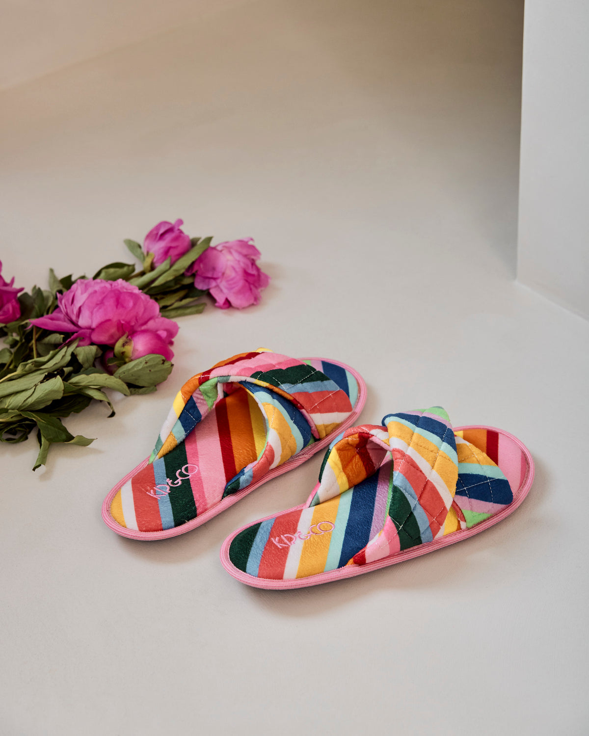 Fete Diagonal Stripe Quilted Velvet Adult Slipper