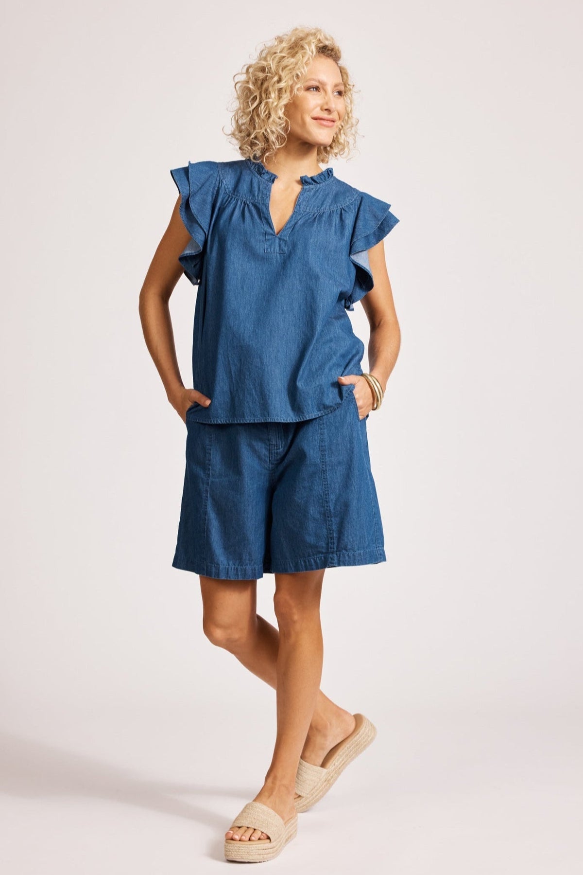 Melenia Denim Frill Top
