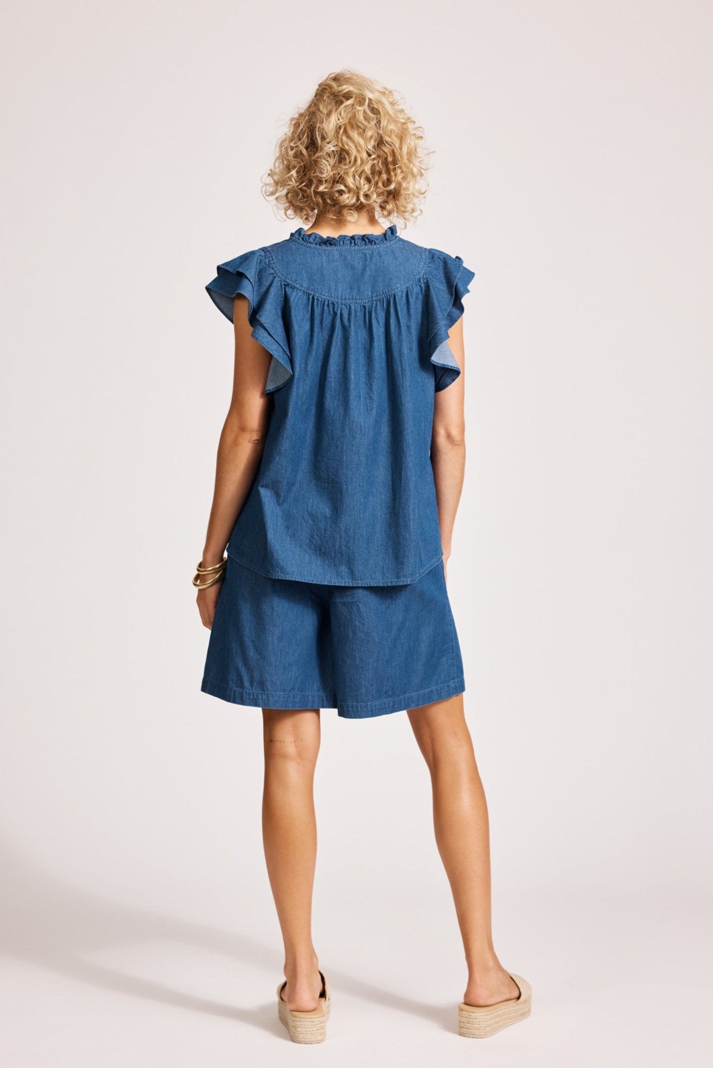 Melenia Denim Frill Top