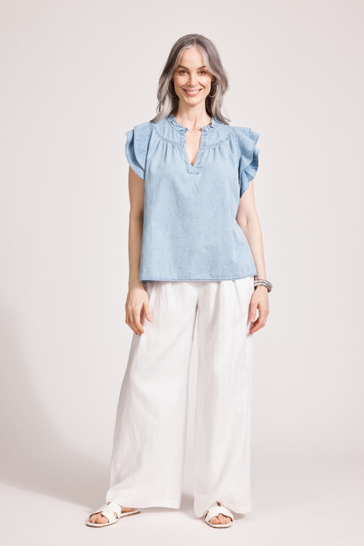 Melenia Denim Frill Top