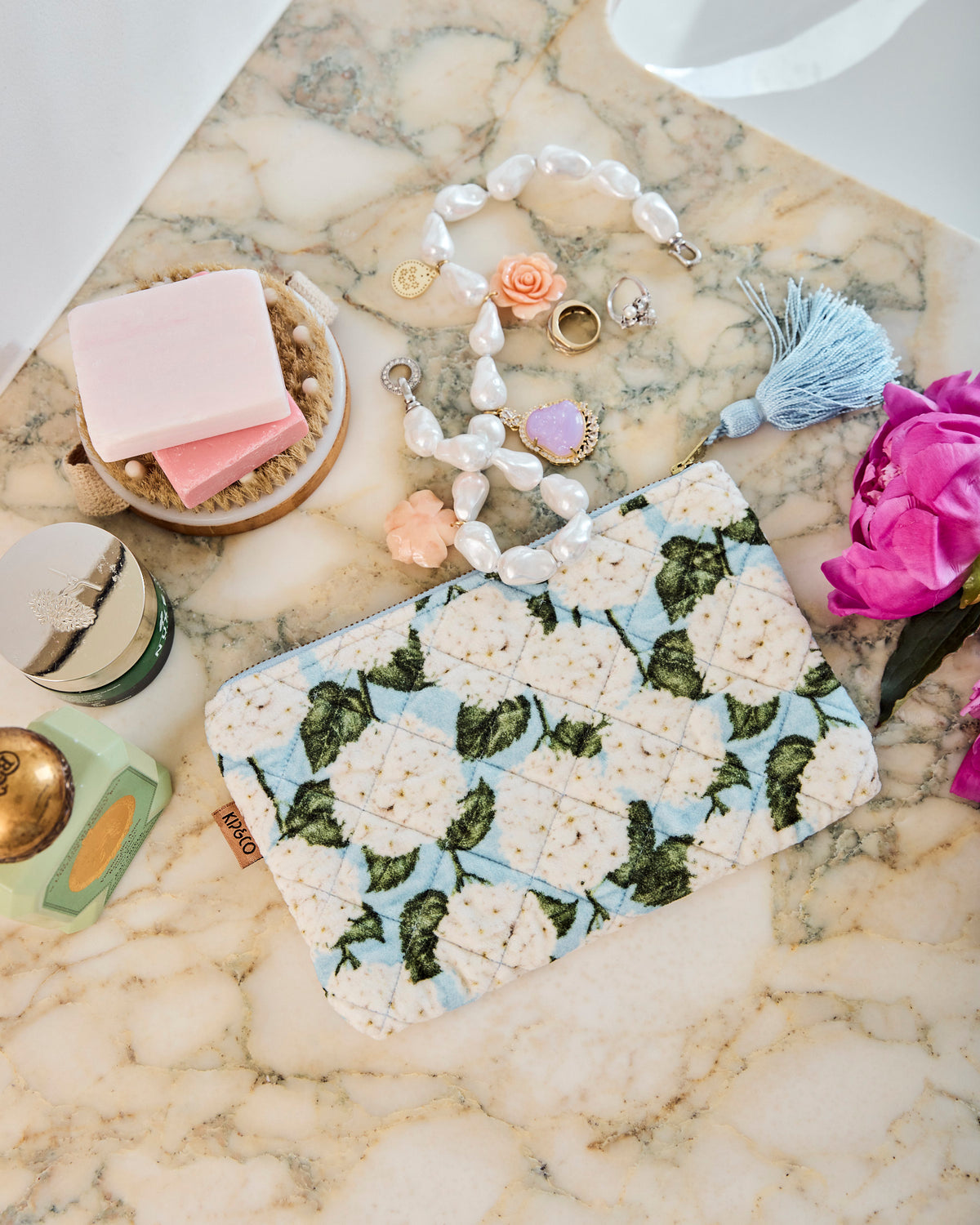 Hydrangea Blue Velvet Cosmetics Purse