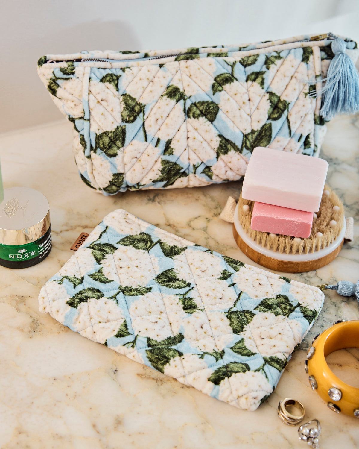 Hydrangea Blue Velvet Toiletry Bag