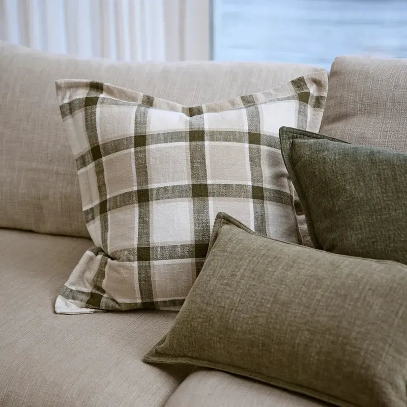 Keaton Green Slub Check Cushion