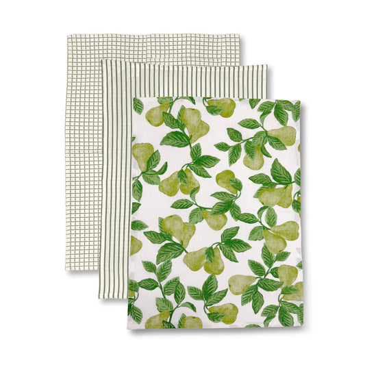 Pear Tree Green Teatowel Pack/3