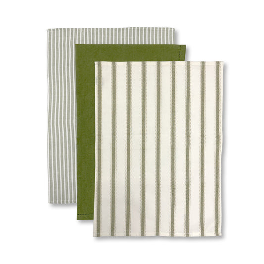 Woven Green Teatowel Pack/3