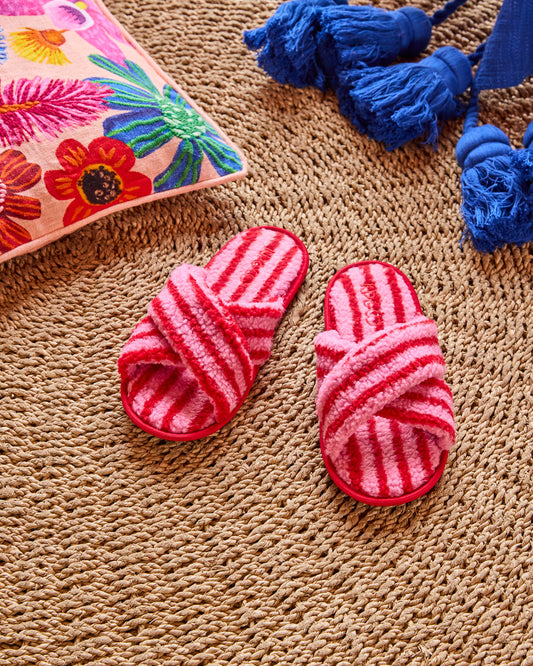 Candy Stripe Sherpa Adult Slippers