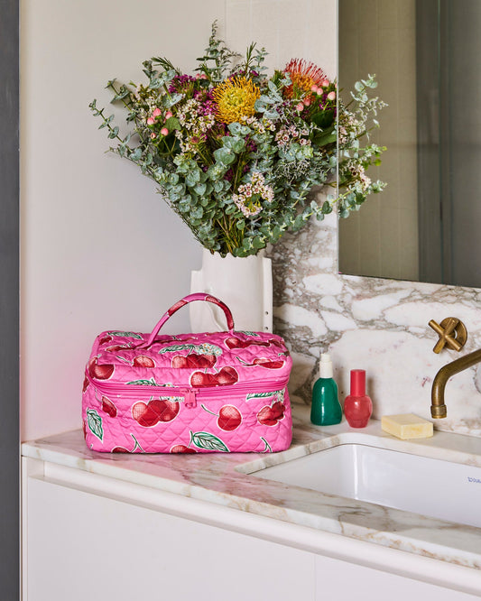 Cherry Blossom Qulited Cotton Toiletry Case