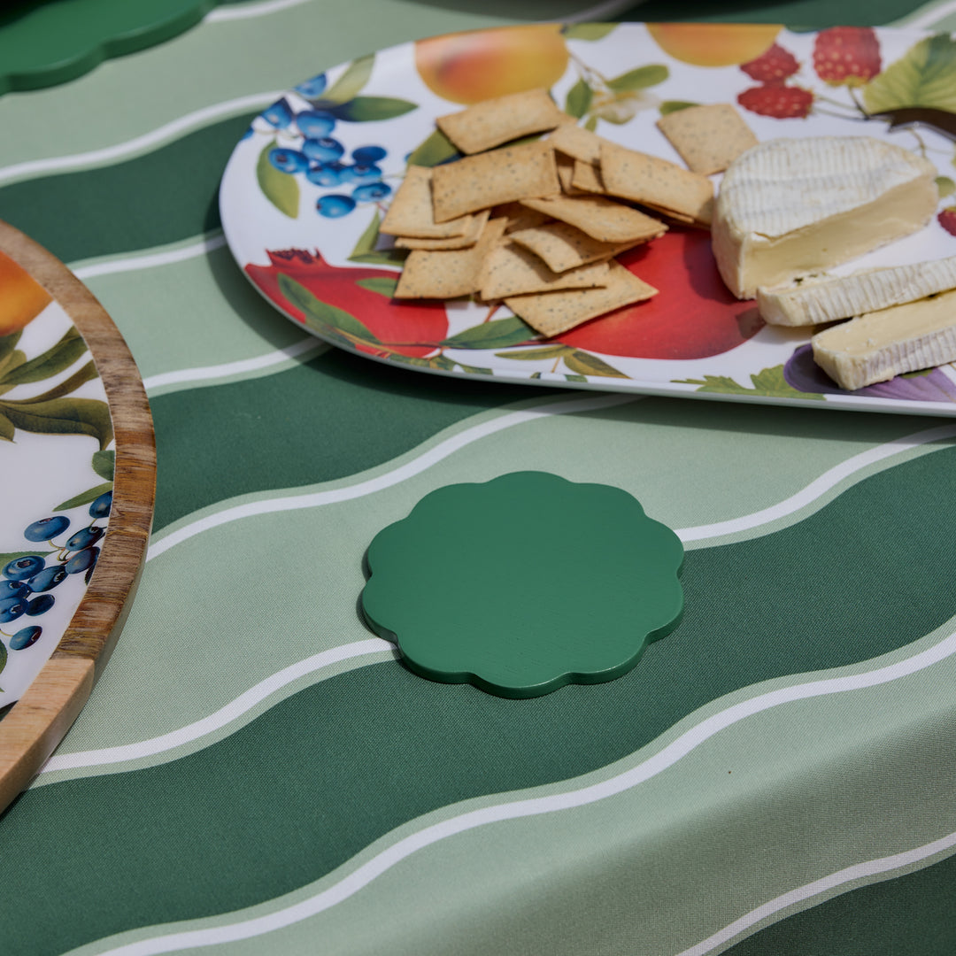 Gracie Green Scallop Wood Coaster