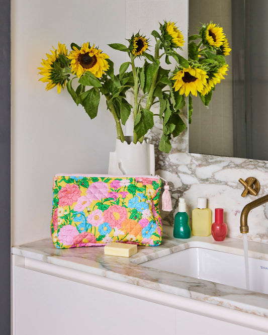 Follow The Sun Yellow Quilted Cotton Toiletry Purse