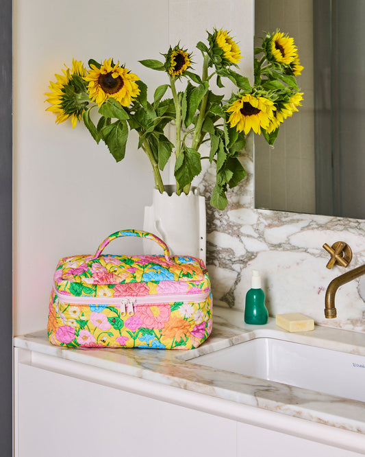 Follow The Sun Yellow Quilted Cotton Toiletry Case