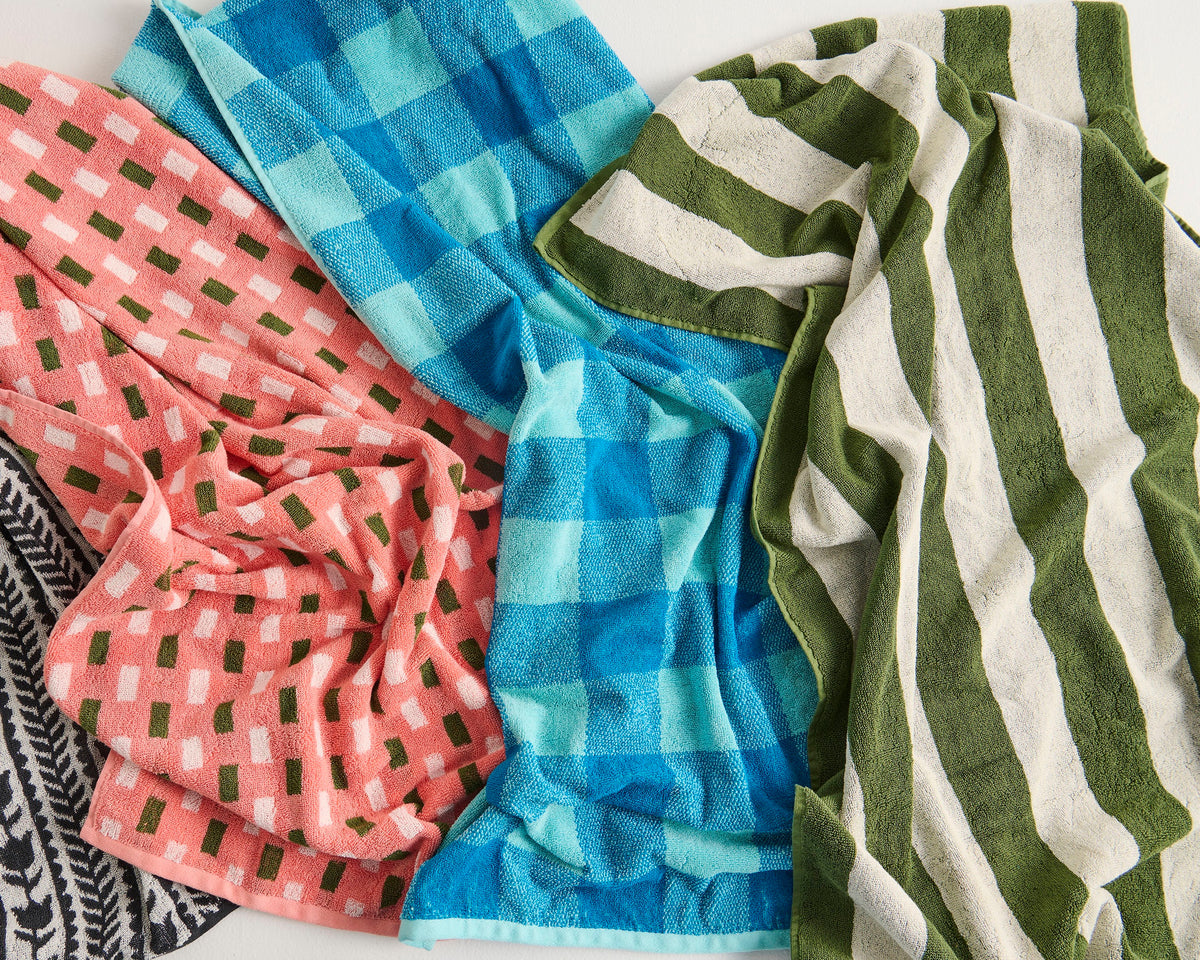 Moss Stripe Terry Bath Sheet / Beach Towel