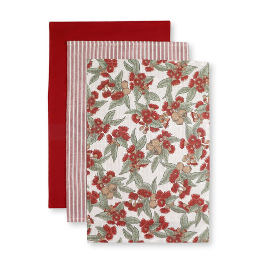 Natalie Red Tea Towel Pack/3