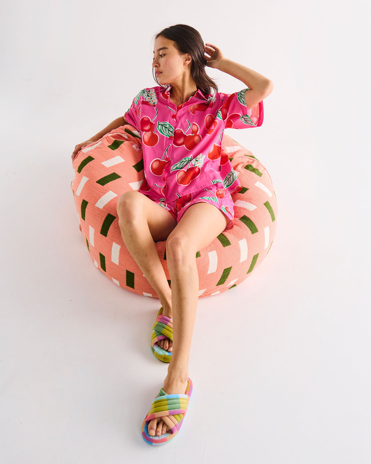 Cherry Blossom Adult Organic Cotton Short Sleeve Shirt & Short Pyjama Set