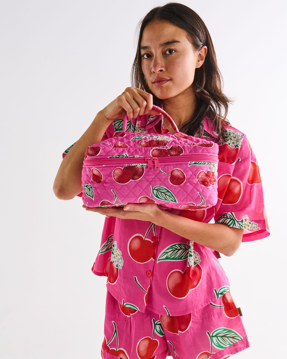 Cherry Blossom Adult Organic Cotton Short Sleeve Shirt & Short Pyjama Set