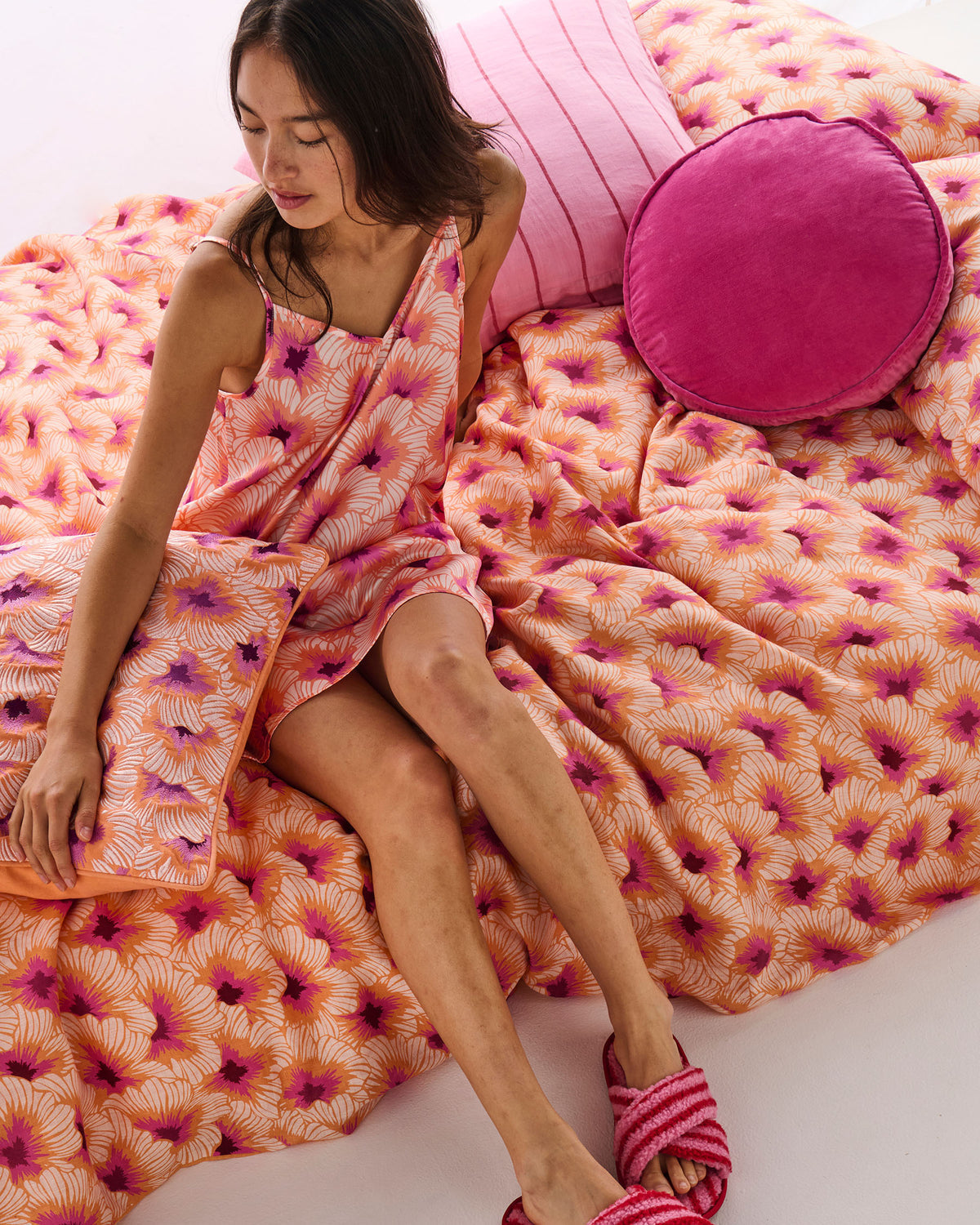 Hibiscus Peach Adult Eco Satin Cami Nightie