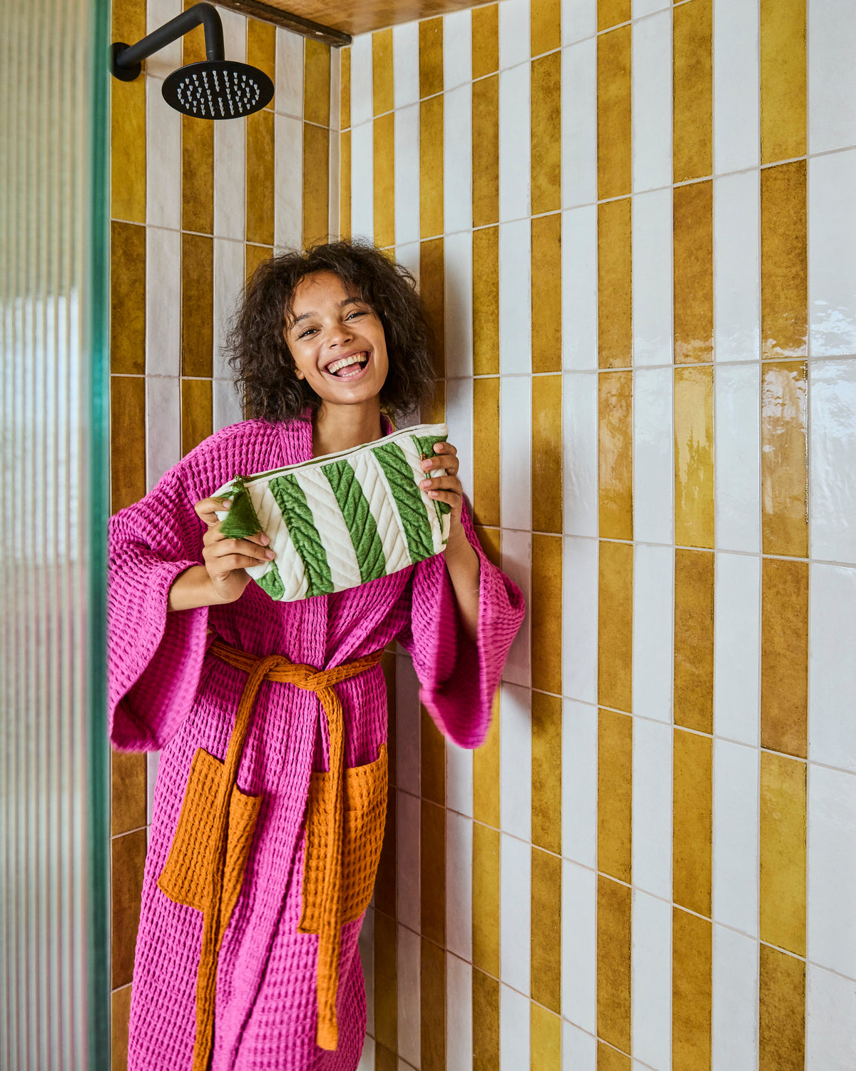 Moss Stripe Velvet Toiletry Bag