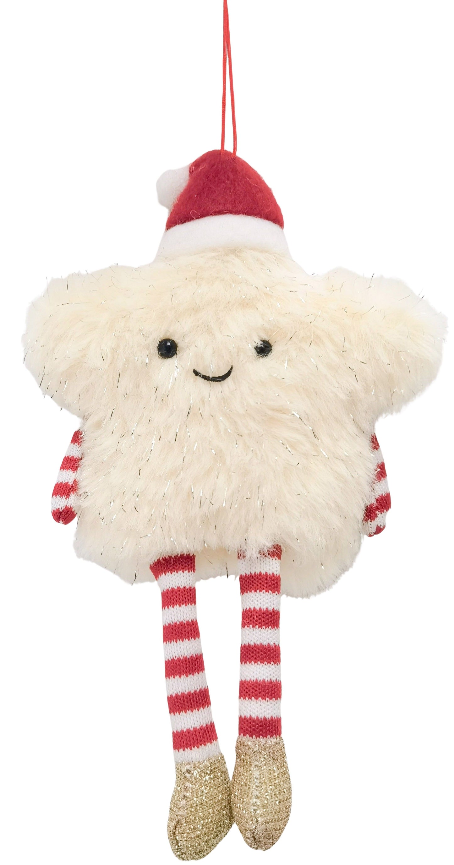 Fluffy Star Hanging Decoration Cream & Red