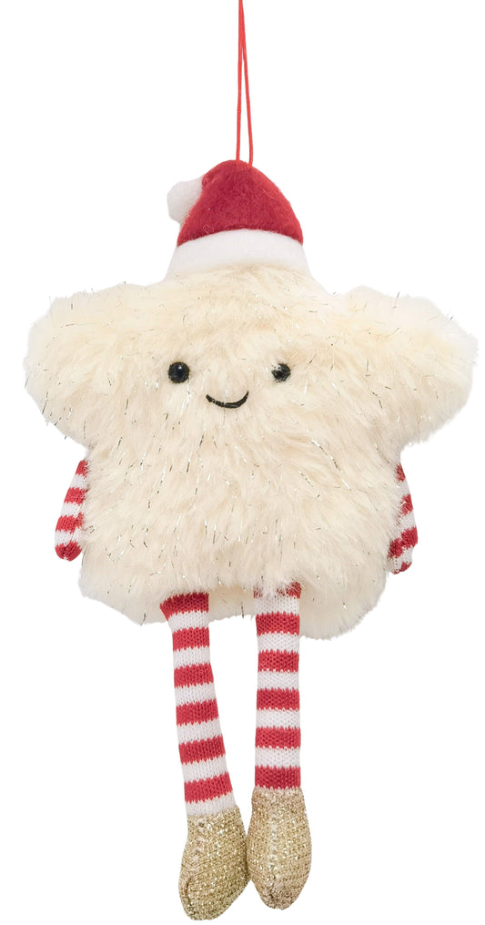 Fluffy Star Hanging Decoration Cream & Red