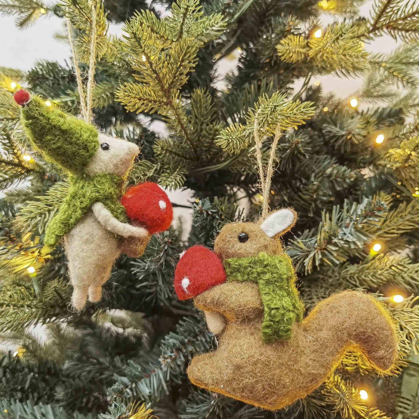 Mouse & Squirrel Holding Toadstool Hanging Decoration