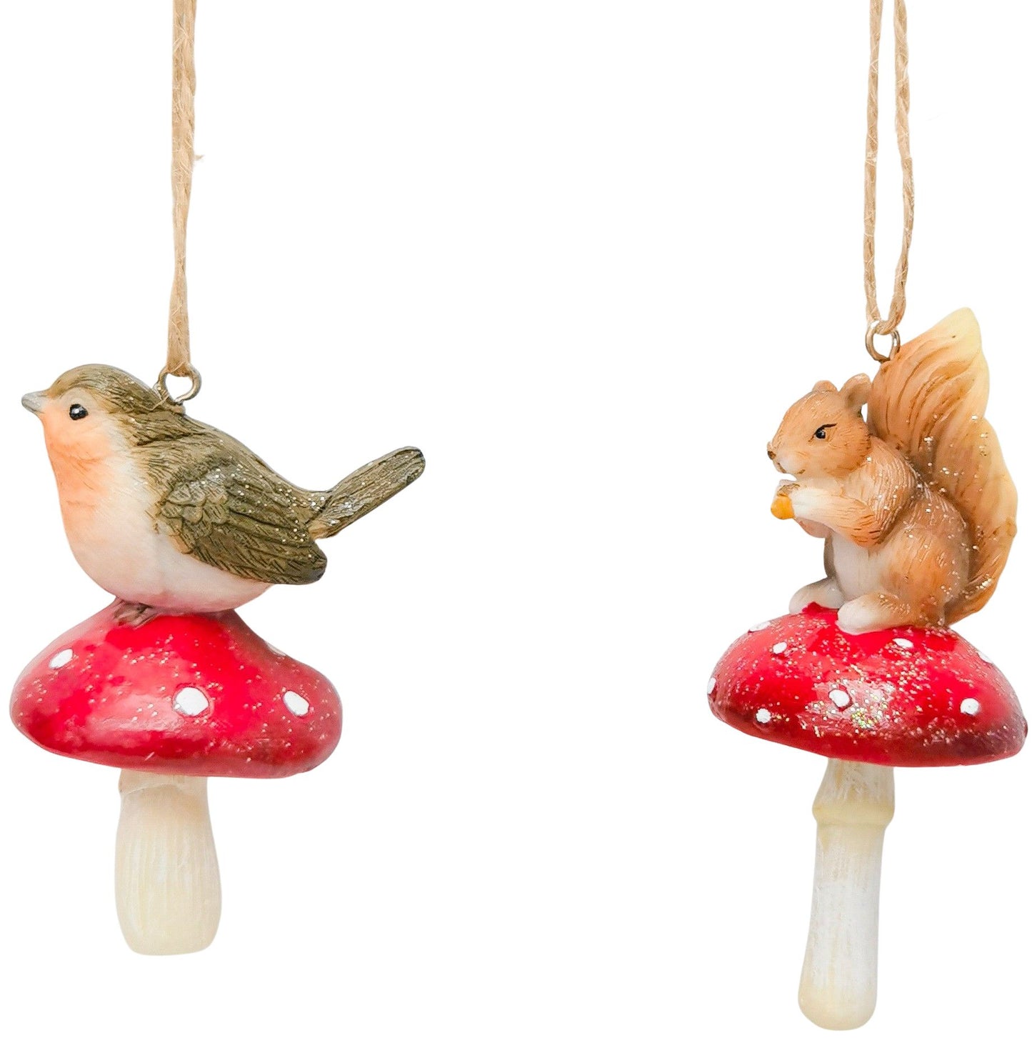 Bird & Squirrel on Toadstool Resin Hanging Decoration