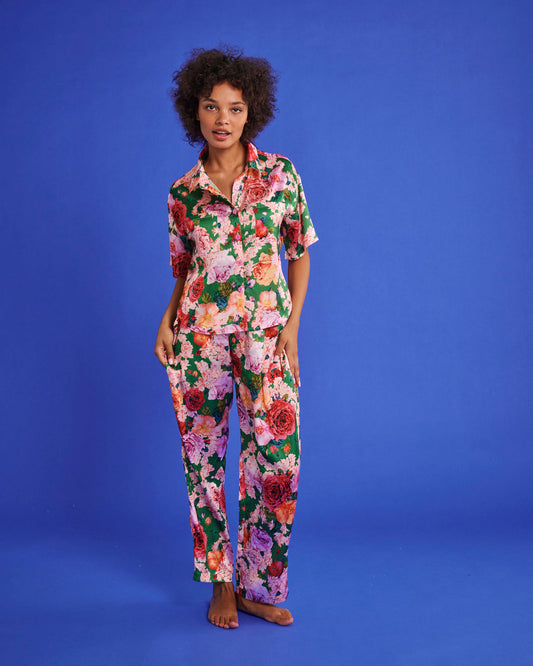 Rose Garden Satin Short Sleeve Shirt & Pant Pyjama Set - Kip&Co