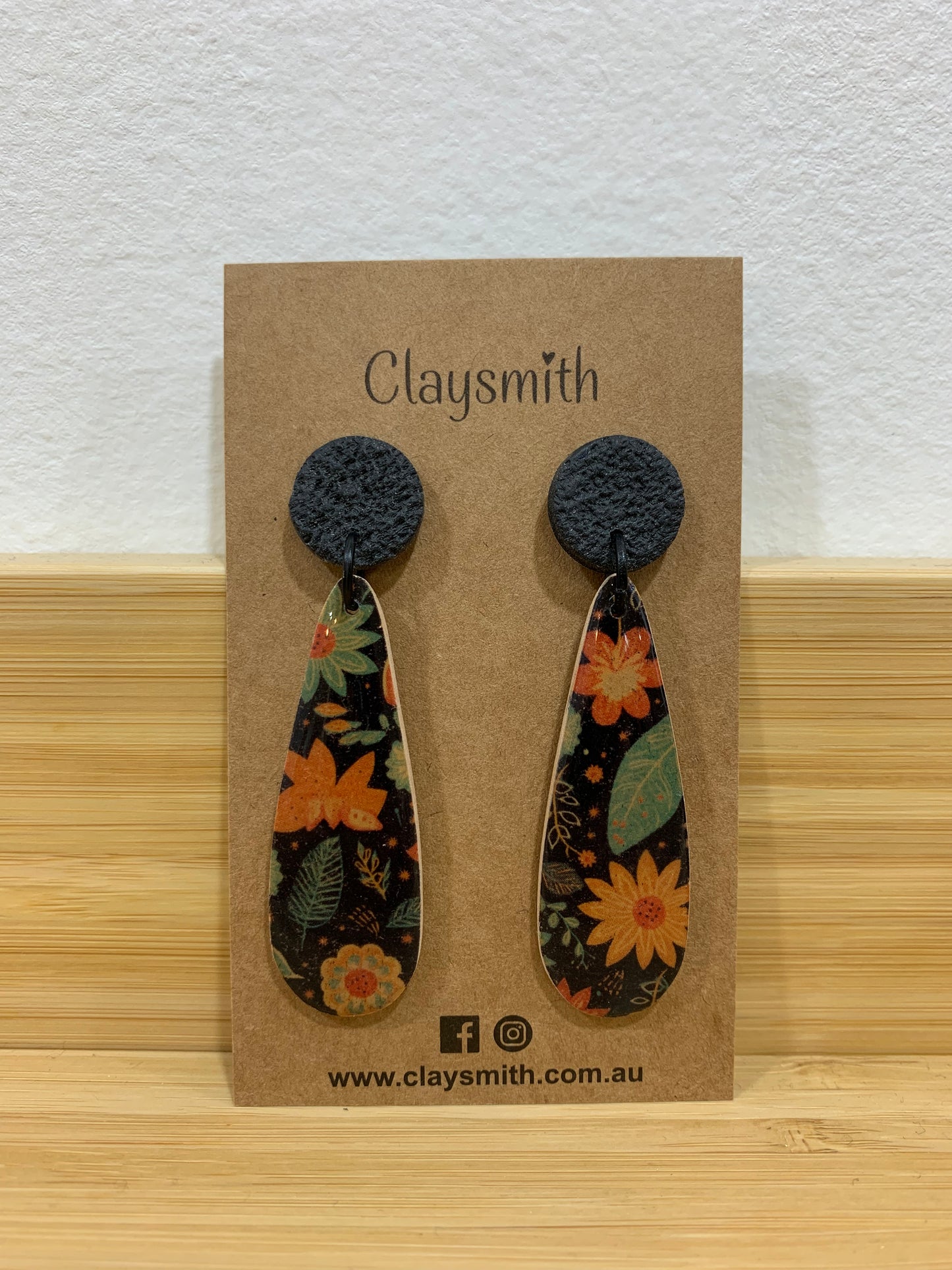 Black Long Teardrop Earrings - Claysmith