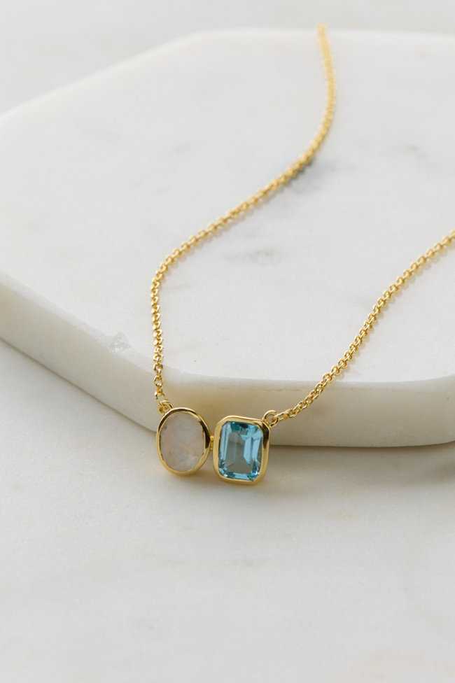 Skylar Necklace - Moonstone/Blue Topaz