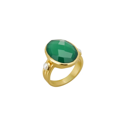 Wandering Soul Green Onyx & Pearl Ring - Murkani