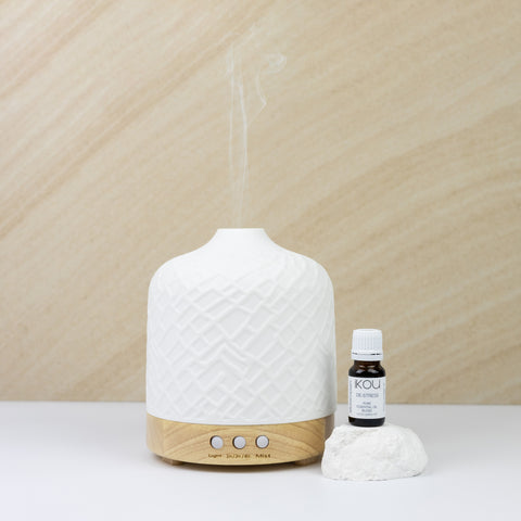 White Ceramic & Bamboo Ultrasonic Aroma Diffuser