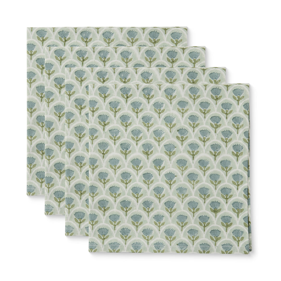 Suri Scallop Buti Seafoam Block Print Napkin Set/4