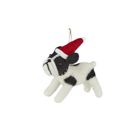 French Bulldog With Santa Hat Felt Hanging Ornament