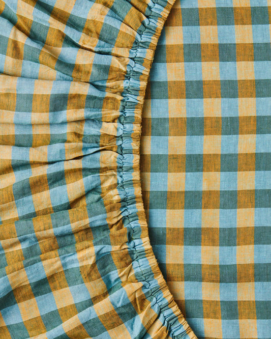Marigold Tartan Linen Fitted Sheet King- Kip&Co