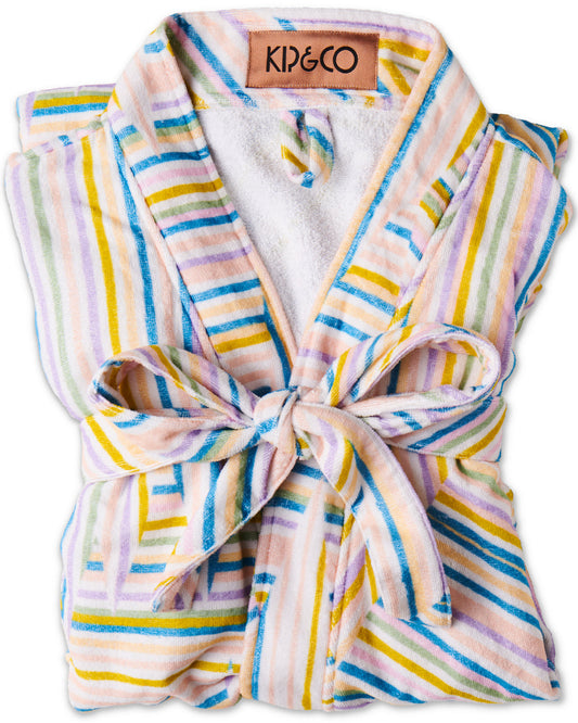 Stripes of Paros Printed Terry Towel Bath Robe- Kip&Co