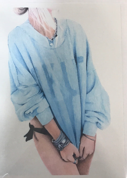 Blue Sweater Girl Greeting Card - Margrit Mashado
