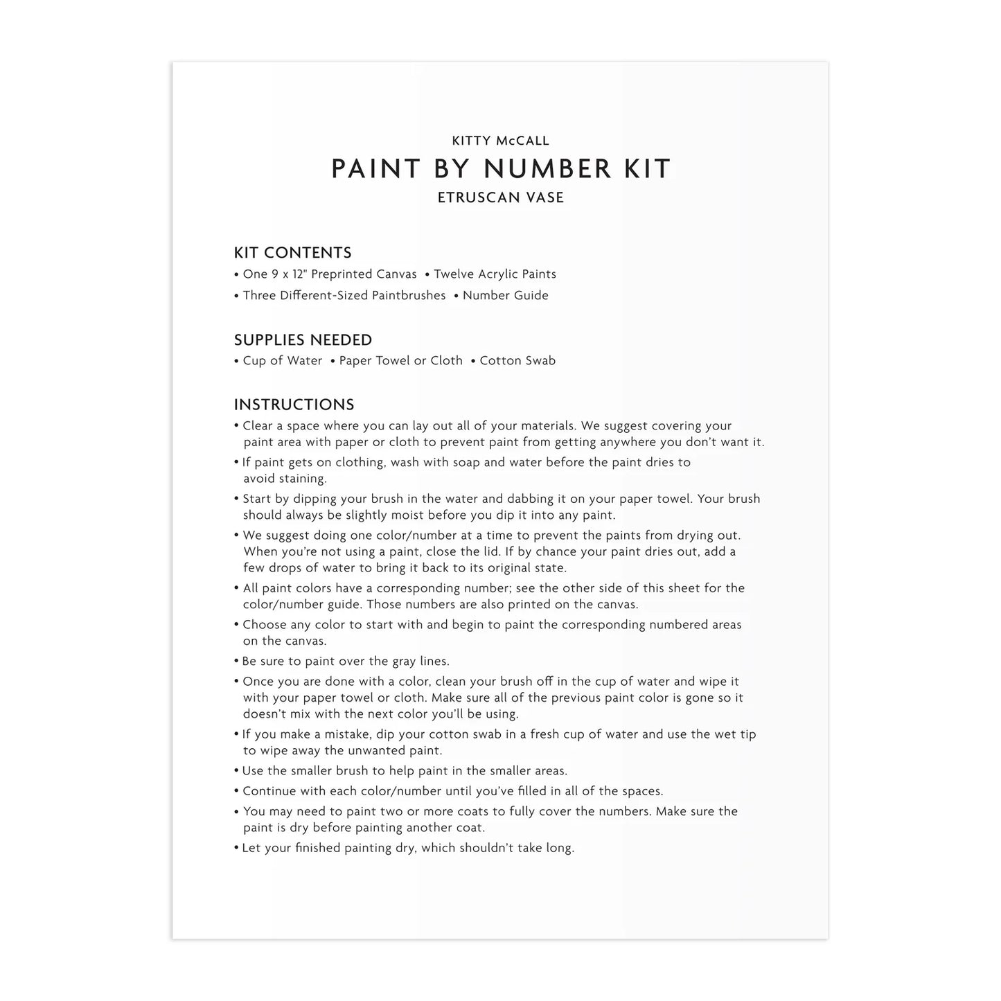 Kitty McCall Etruscan Vase Paint by Number Kit